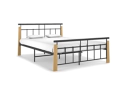 Estrutura De Cama 140x200 Cm Metal/madeira De Carvalho Maciça