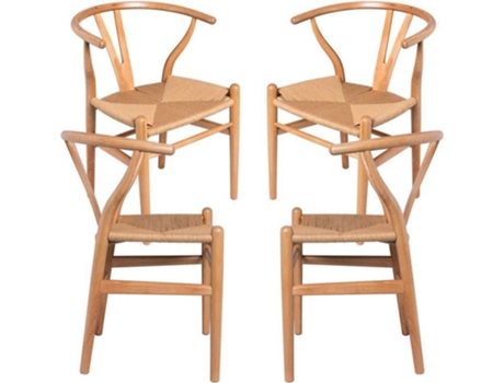 Pack 4 Cadeiras  Wis (48 x 72 x 42,5 cm - Madeira de Bétula - Junco)