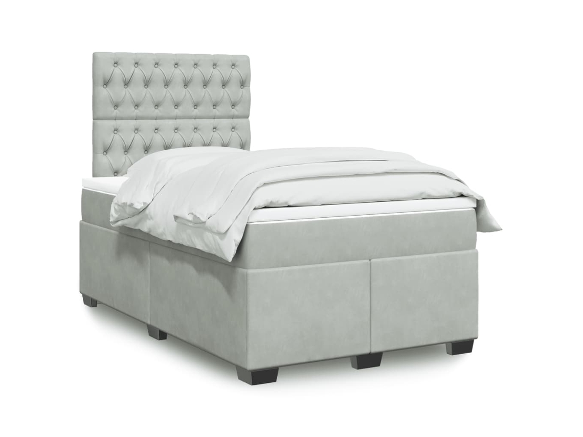 Cama Boxspring C/ Colchão 120x200 Cm Veludo Cinzento-claro