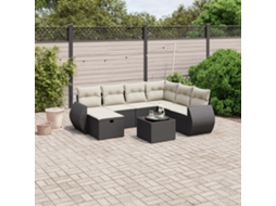 Vidaxl 8 Pcs Conjunto Sofás De Jardim Com Almofadões Vime Pe Preto
