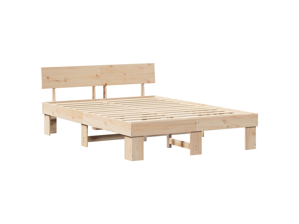 Conjunto 1 Estrutura De Cama Moderna Vidaxl Castanho Madeira De Pinho Maciça (140 X 200 Cm)