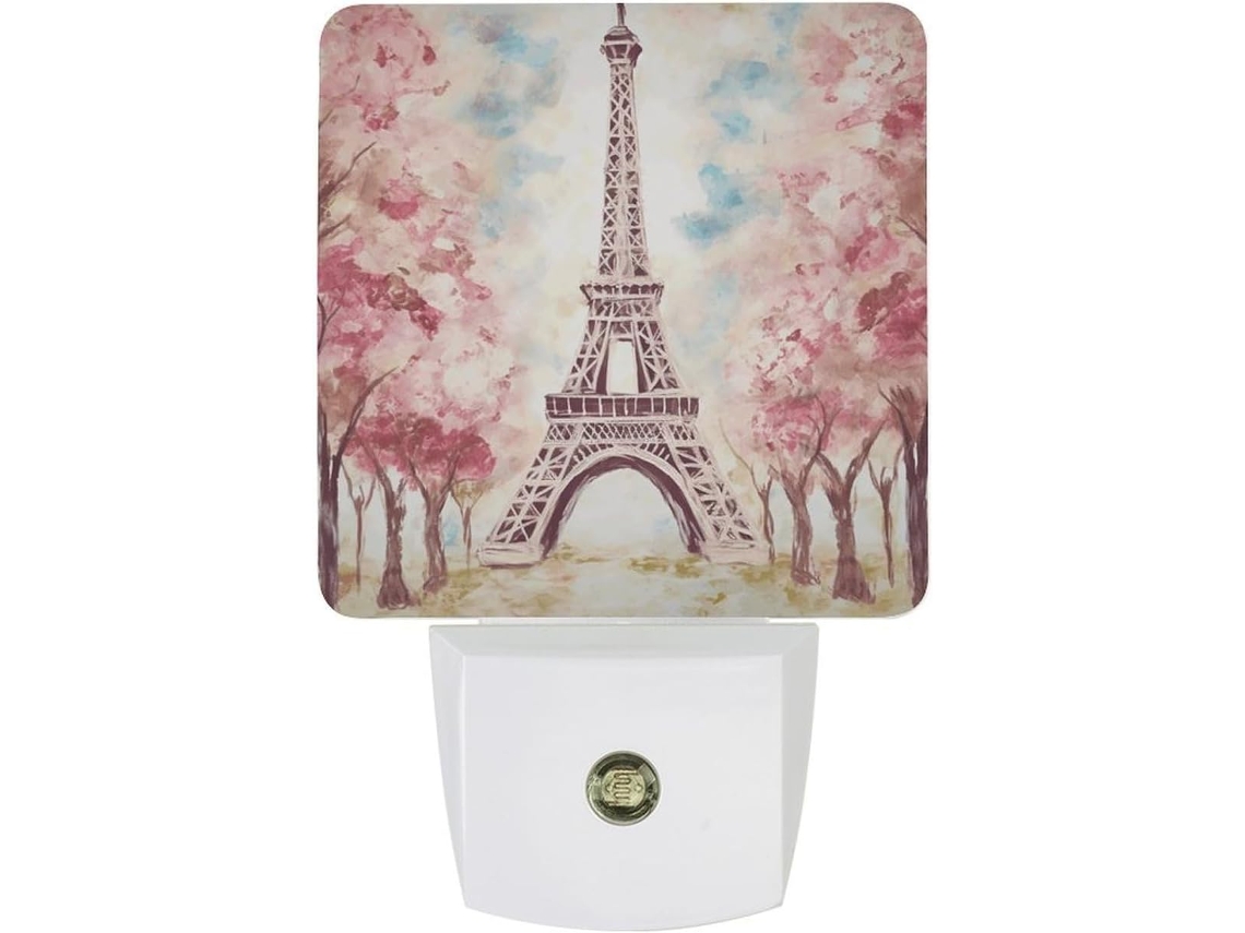 Luminária Noturna Led De Tomada, Com Linda Estampa Da Torre Eiffel E De Paris, Sensor Crepuscular, Uso Na Parede