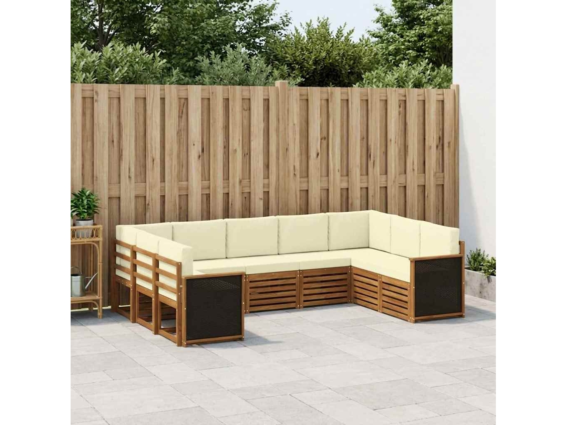 Conjunto De Sofás De Exterior 7 Uds. Natural E Crema