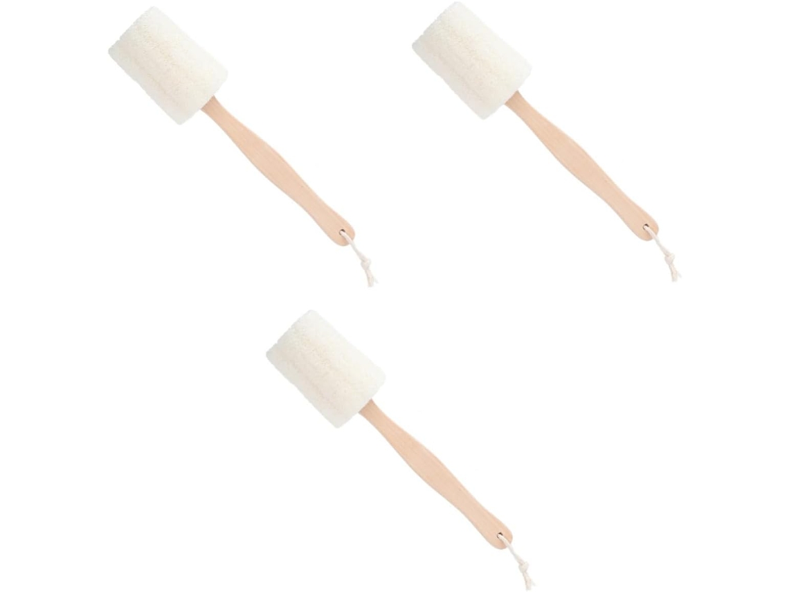 Conjunto Beaupretty Com 3 Esponjas Esfoliantes Para Banho, Escovas De Bucha Vegetal Com Cabos Madeira Para Banho E