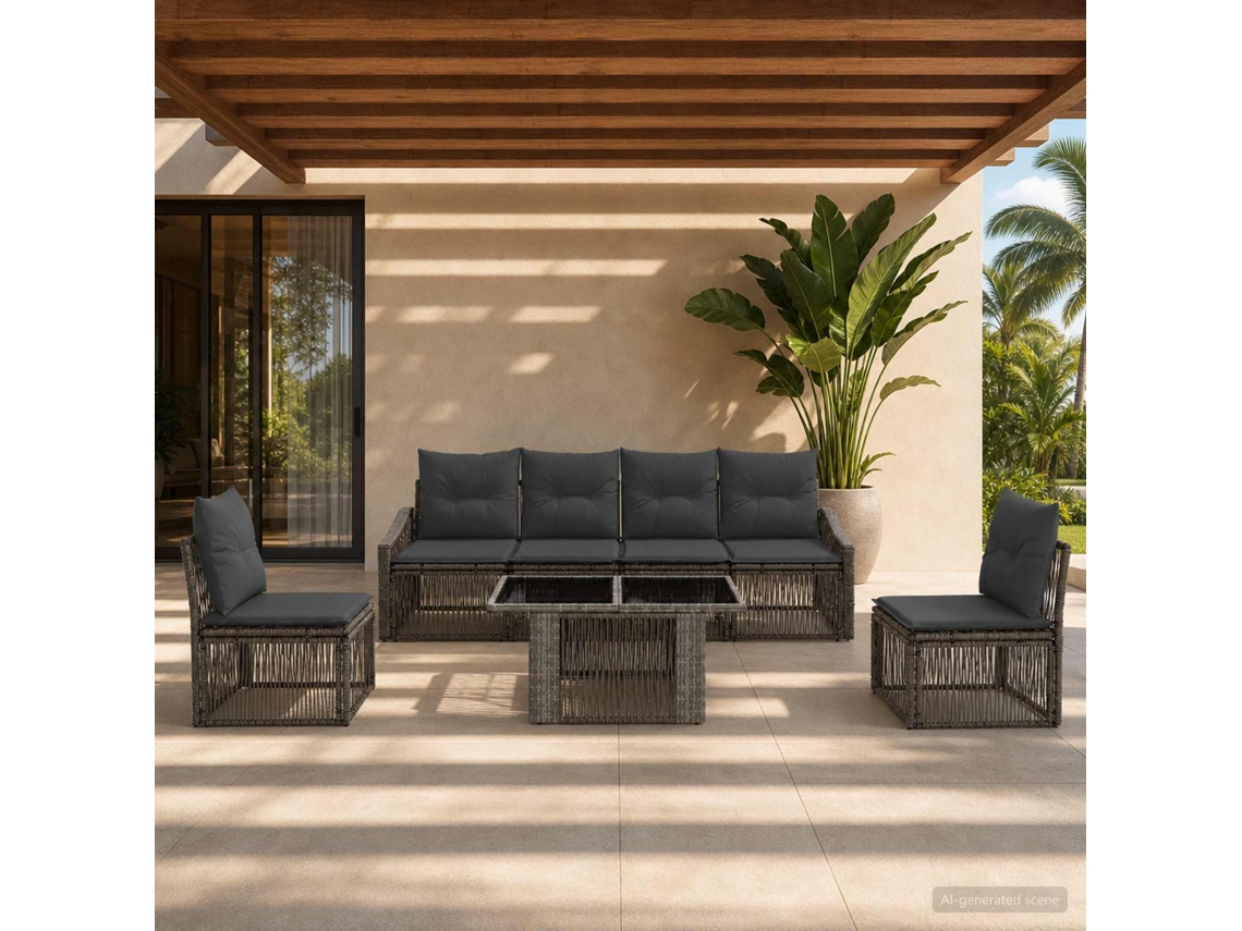 Vidaxl Conjunto De Sofá De Jardim 7 Unid. Cinza E Cinza Escuro Vime Pe