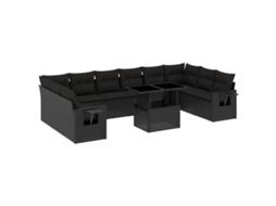 Conjunto de 11 Sofás de Jardim com Almofadões Vime Pe Preto MAISON EXCLUSIVE