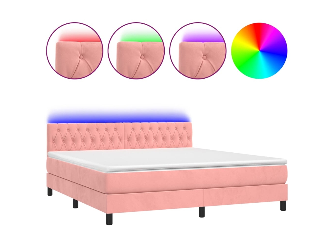Cama Box Spring C/ Colchão/led 160x200 Cm Veludo Rosa MAISON EXCLUSIVE