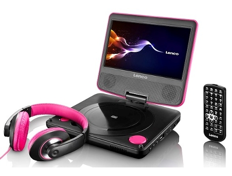 Leitor DVD Portátil LENCO DVP754 Pink — Ecrã Simples | 7'' | USB