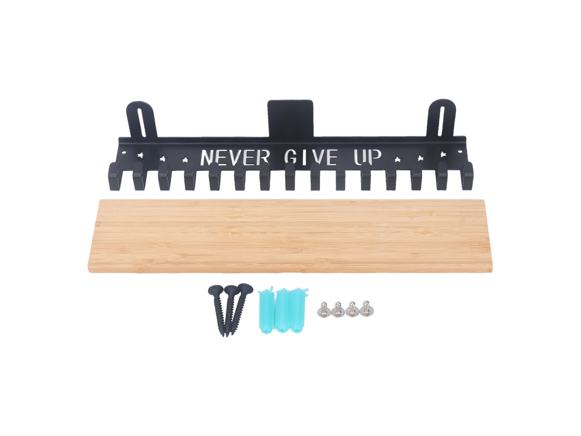 Estante De Troféu De Metal Com Prateleira De Bambu Wall Mount Laxiscreed
