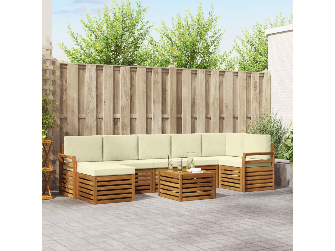 Vidaxl Conjunto De Sofás Para Exterior 8 Unid. Natural E Creme