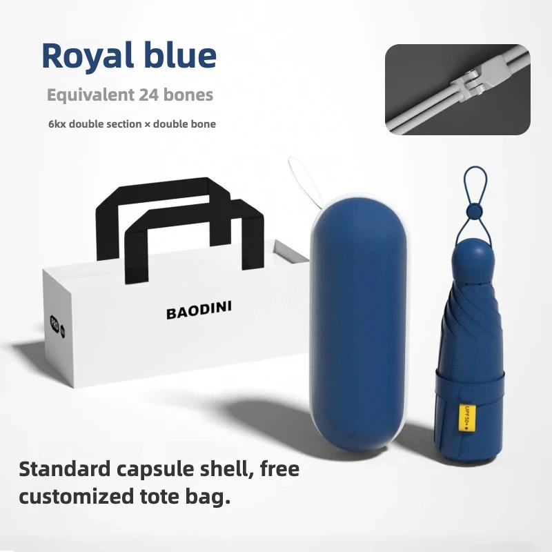 (azul Royal) Mini Guarda-chuva Feminino Upf50+, Guarda-chuva De Sol Dobrável Em 5 Partes