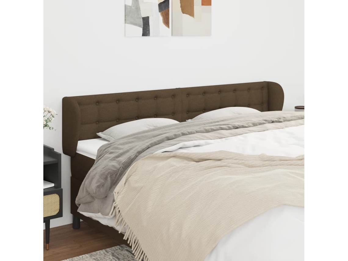 Vidaxl Cabeceira De Cama C/ Abas Tecido 163x23x78/88cm Castanho-escuro