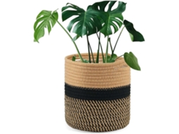 Rebe maceta de 20 Cm com Forro, Cesta Tecida de Algodão para Plantas Interiores e Decoração de Casa (marrom Preto)