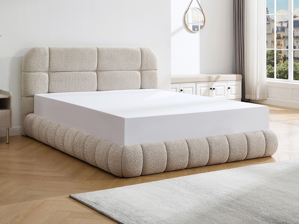 Cama Com Cofre Foriosy VENTE-UNIQUE.PT Bege 140 X 190 Cm - Com Colchão - Com Estrado