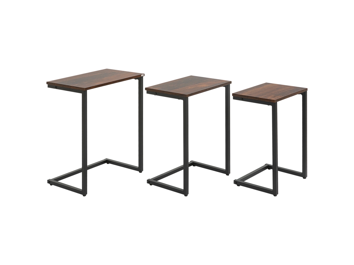 Conjunto 3 Mesinhas C Marrom Industrial, Aço, Economia Espaço.-hw