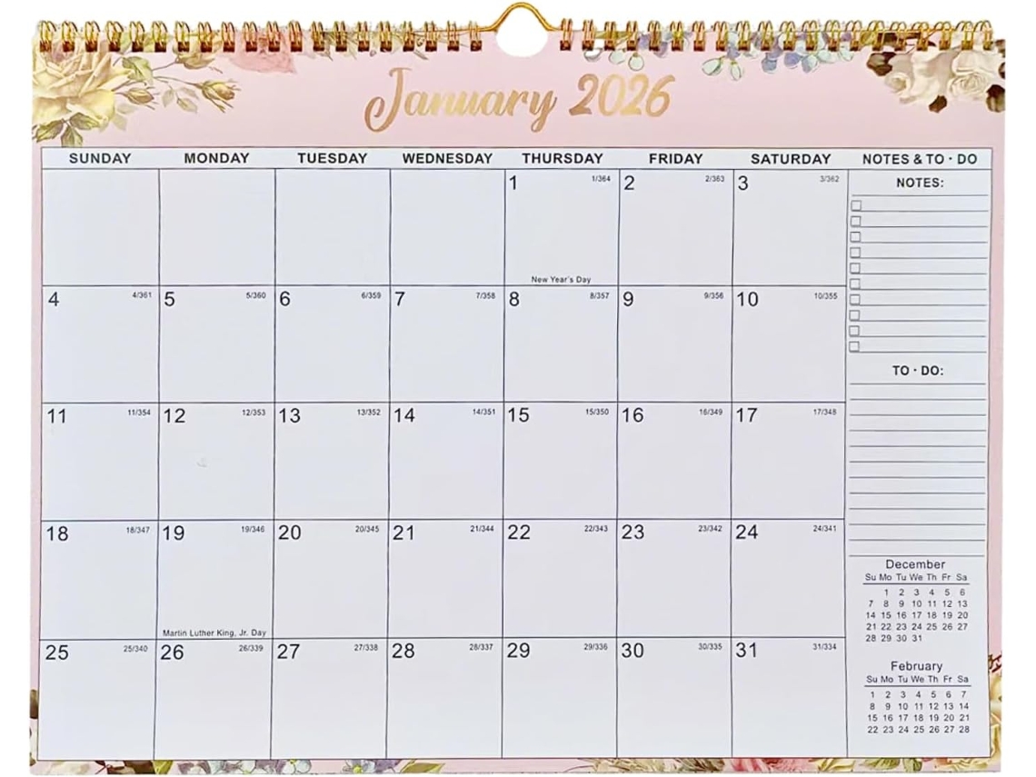 Calendário De Parede 2026- 2027- Planejador Mensal Com Espiral Dupla- Calendários De De 18 Meses-- Para