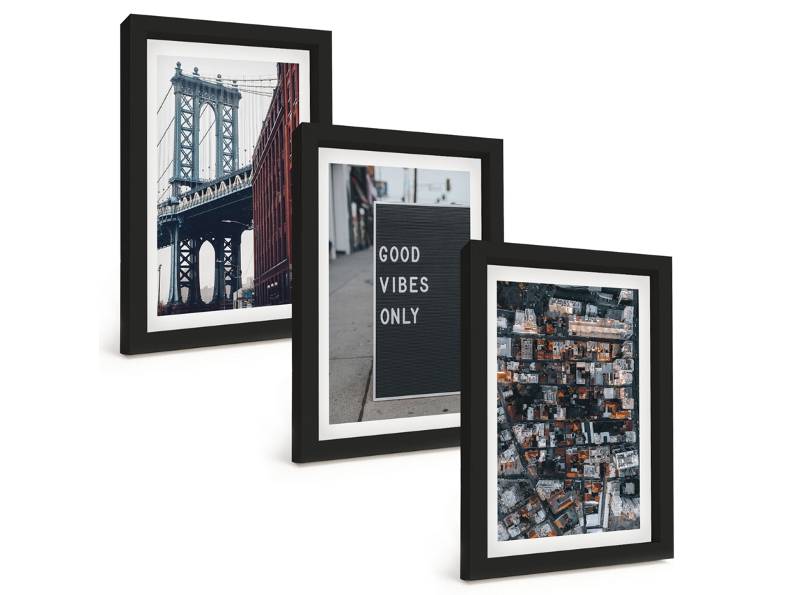 Composição De Quadros Ponte Cidade Inscrições Vista De Pássaro Espelharte (3 Peças 20x30 Cm)