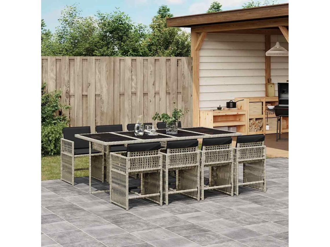 Vidaxl 9 Pcs Conjunto De Jantar P/ Jardim C/ Almofadões Cinzento Claro