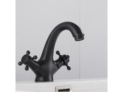 Torneira híbrida de 2 alças para lavatório, design elegante, alças em cruz, furo único, banhada a ouro MDUG