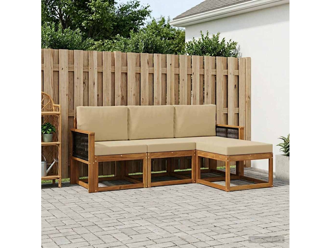 Vidaxl Conjunto De Sofás Para Exterior Com Almofada 4 Pcs Natural
