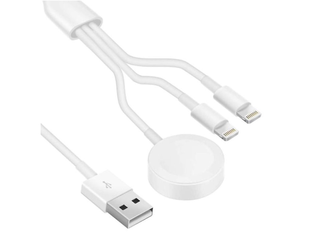 Carregador sem fio 3 em 1 para iPhone, Airpods e Apple Watch, com cabo USB iluminado