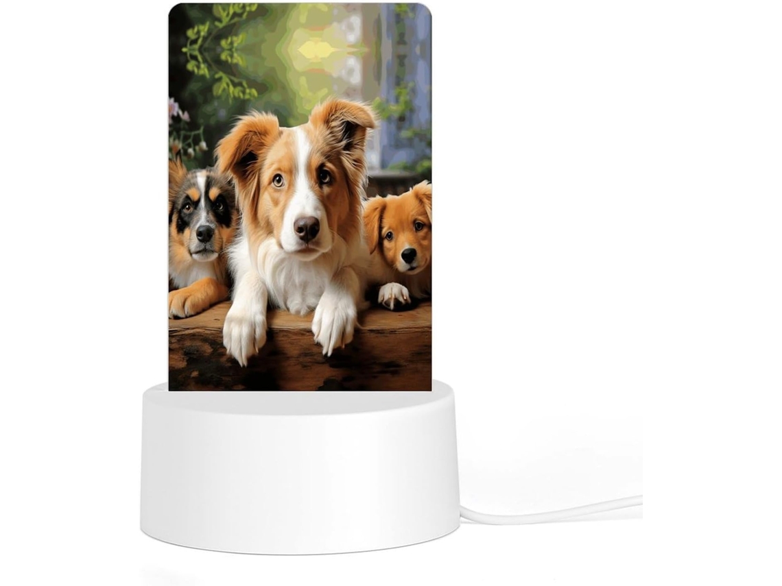 Luminária noturna de acrílico com base, design de cachorrinho, luz noturna para computador, luz LED para quarto, banheiro