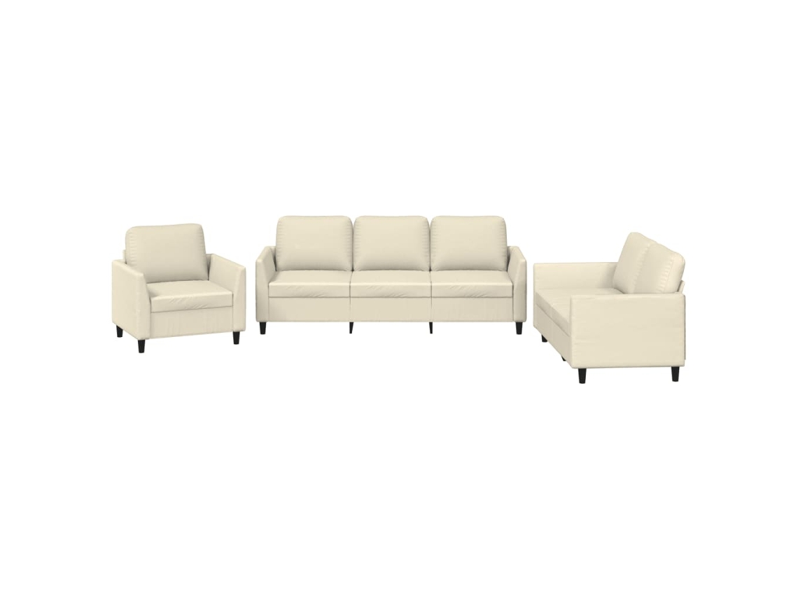 Maison Exclusive - 3 Pcs Conjunto Sofás C/ Almofadões Couro Artificial Cor Creme