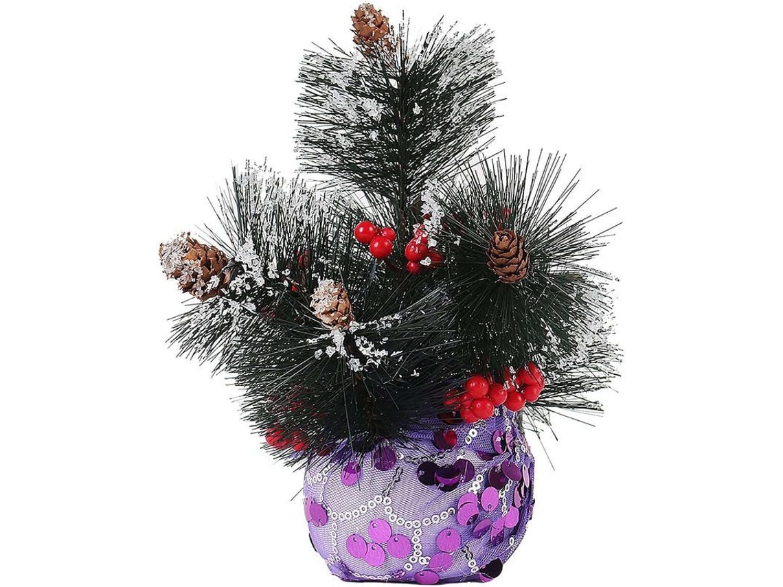 Árbol De Navidad Artificial Mini - 20 Cm - Agujas De Pino Imitadas - Mesa Con Base De Tela Morada