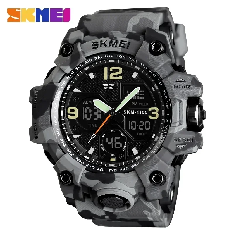 Relógio de Pulso Esportivo Militar Masculino , Resistente À Água Até 5 Bar, com Visor Duplo. MDUG (cinza)