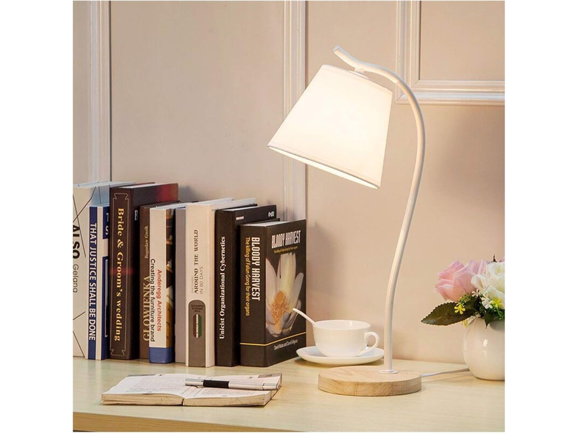 Abajur De Mesa Criativo Madeira Directed 9w Com Plugue E Cúpula Tecido, Ideal Para Leitura Em Quartos, Salas De Estar E