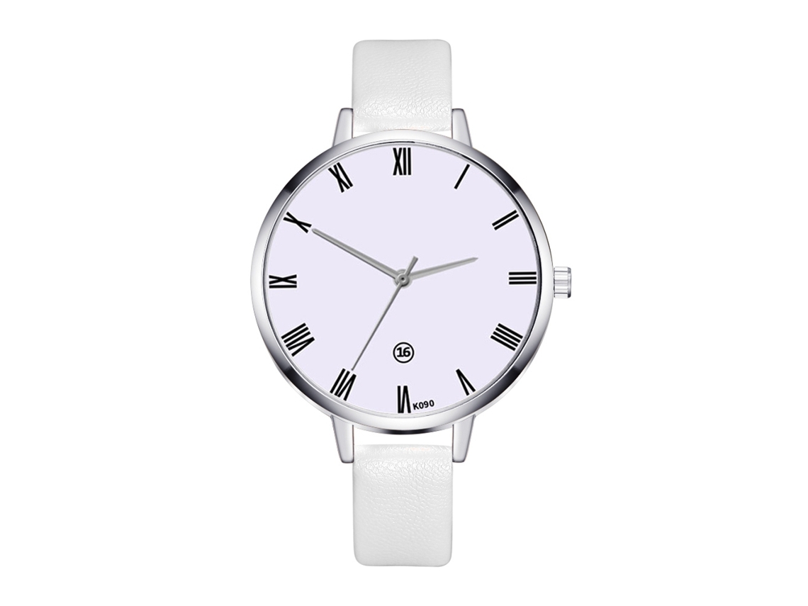 Relógio Feminino de Moda Vintage Simples com Pulseira de Couro Pu Estilo Empresarial Branco