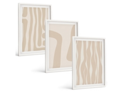 Conjunto De Pinturas Padrões Abstratos Em Estilo Boho Moldura Branca Imagens Para Um Quarto Infantil Espelharte (3 Piezas De 40x60 Cm)