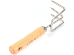 Mini Ancinho De Mão Para Jardim Em Metal E Madeira, Com 3 Dentes | Para Espaços Estreitos