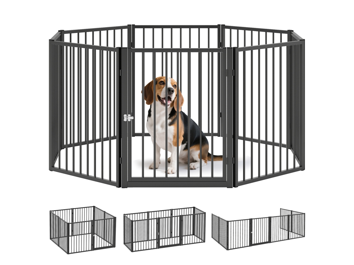 Parque para Cães com 8 Painéis 60x76 Cm Parque para Cães Pequenos e Médios de Aço para Interior e Exterior Preto Ge