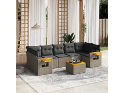 Vidaxl 8 Pcs Conjunto Sofás De Jardim C/ Almofadões Vime Pe Cinzento