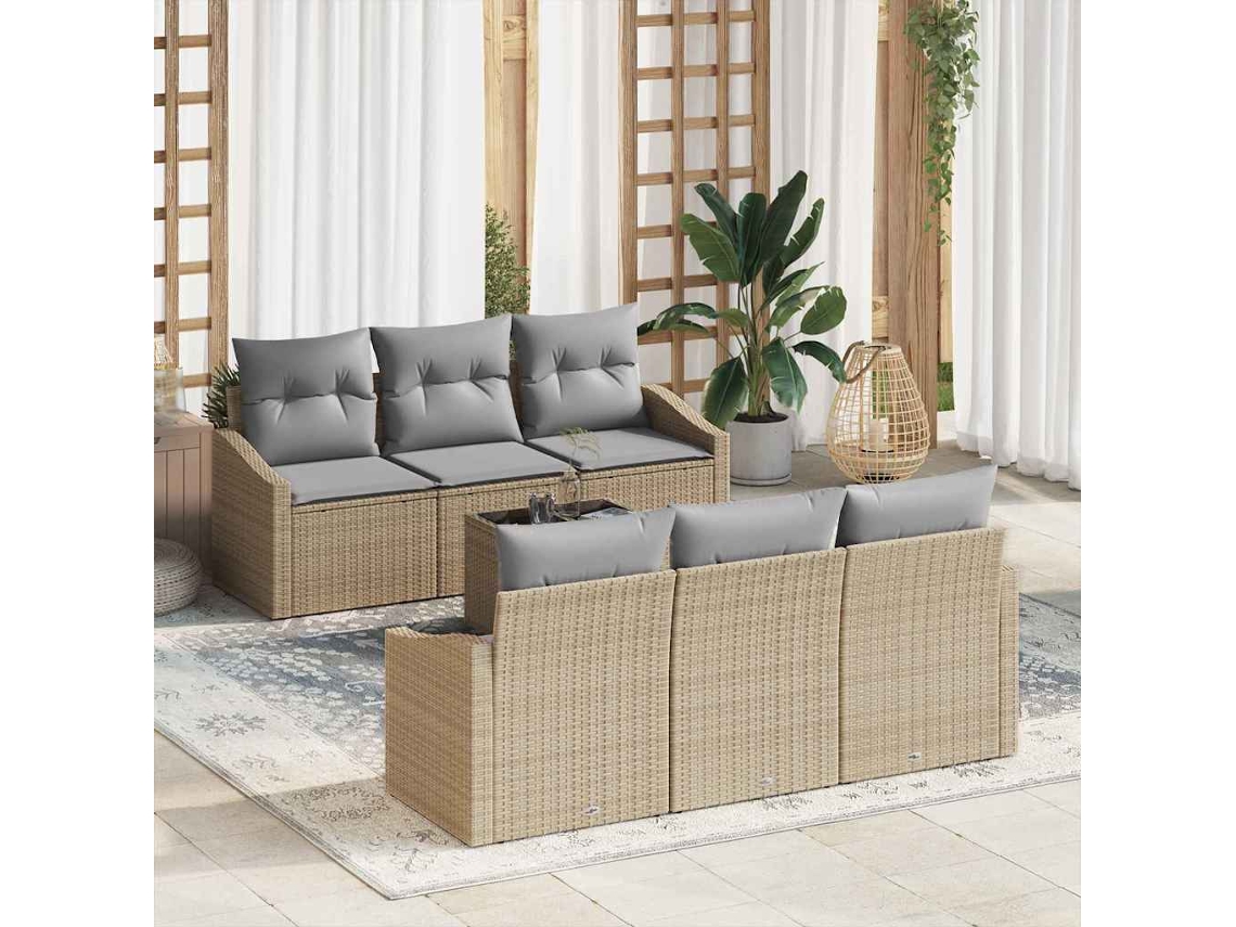 Vidaxl Conjunto De Sofás 7 Unid. Bege E Cinza Claro Vime Pe