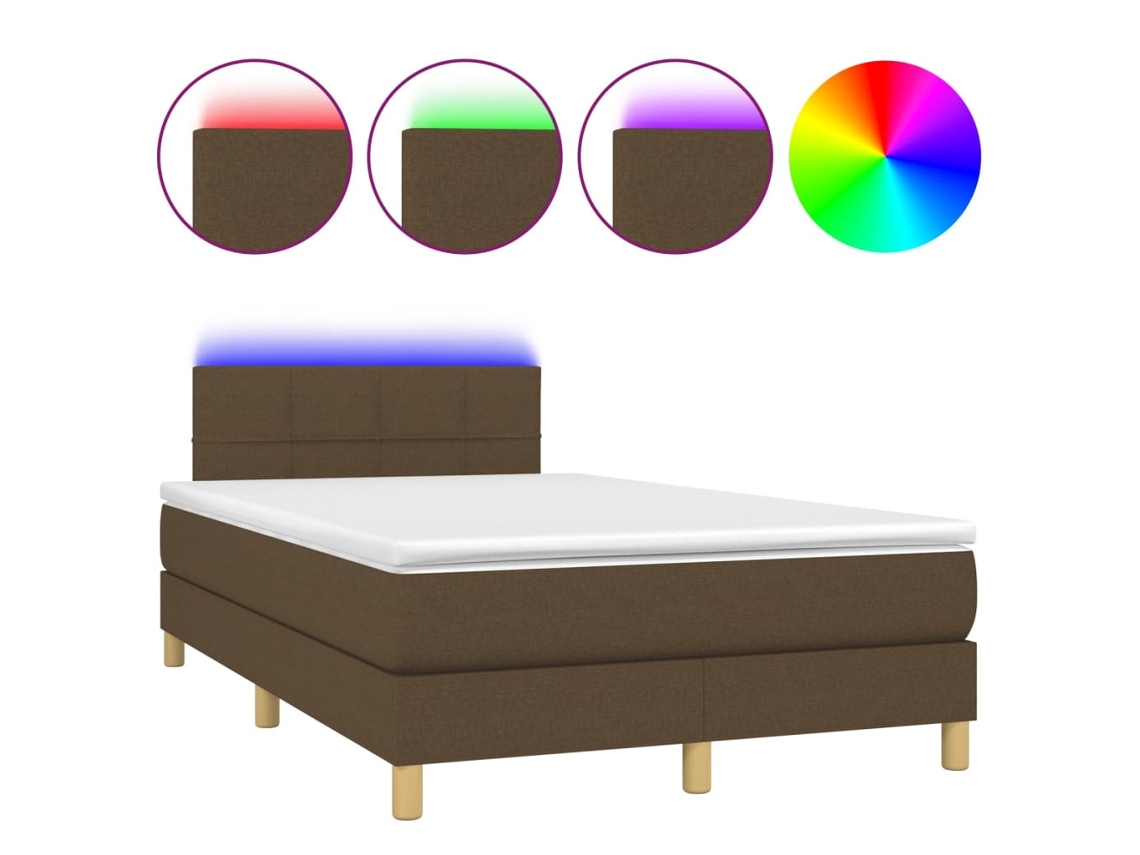 Cama Box Spring com Colchão e Led Tecido Castanho Escuro MAISON EXCLUSIVE (120x200 cm)