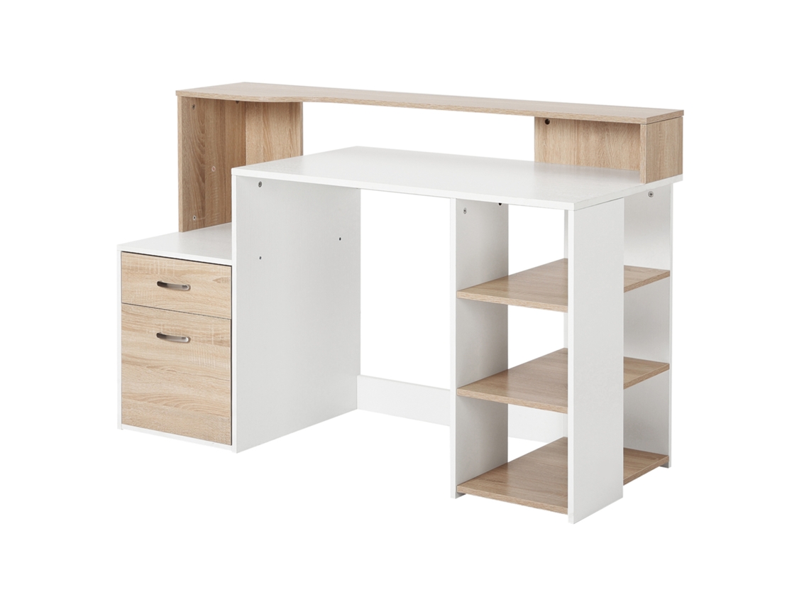 Mesa Computador Mdf 137x55x92 Cm, Moderna Com Prateleiras