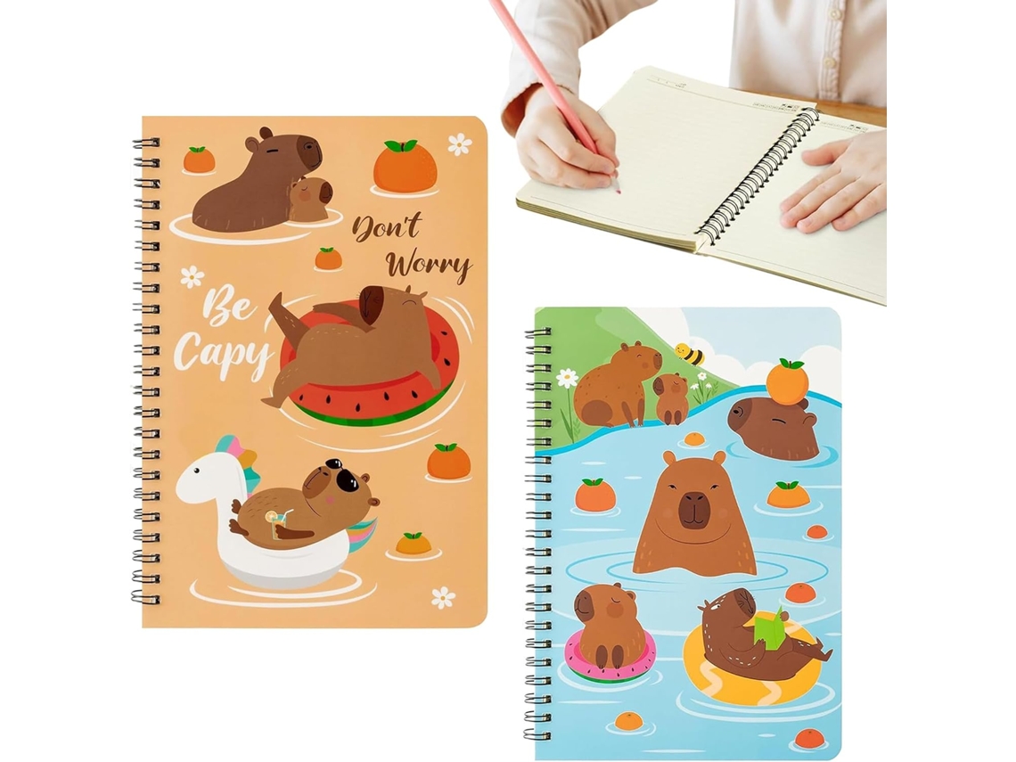 Cadernos Espirais Formato A5 Conjunto De 2 Cadernos Fofos Com Tema De Capivara Para Estudantes, Gokoco