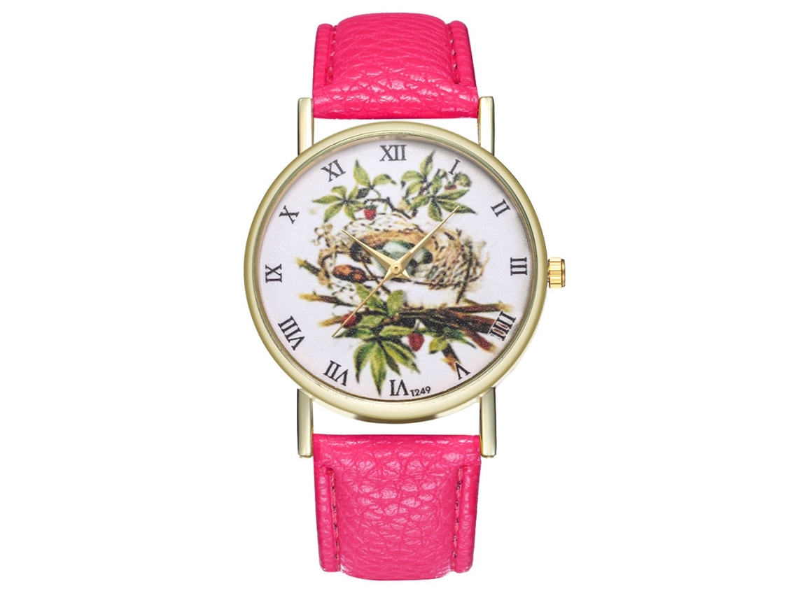 Relógio de pulso analógico para casal com pulseira de PU, elegante, vermelho rosado, quartzo.