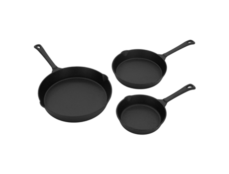 Conjunto de 3 Panelas de Ferro Fundido Cozinhar e Acampar Ao Ar Livre Ø 16/20/25 Cm Preto BBQ#BOSS