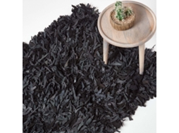 Homescapes Dallas Leather Shaggy Rug Black, 120 X 180 Cm