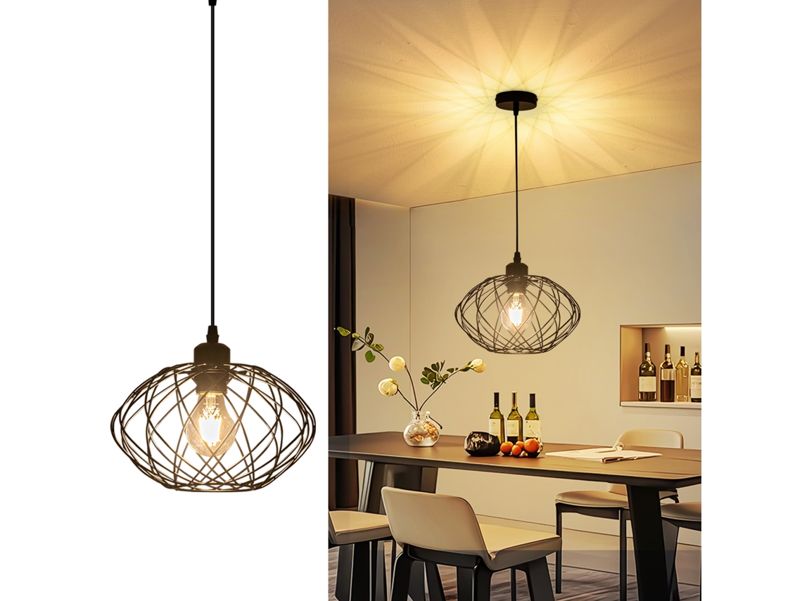 Nettlife Candeeiro Suspenso Industrial Preto, Candeeiro Suspenso Vintage Em Metal E27 Retro, Regulável, Para Uso Diário, Design Funcional