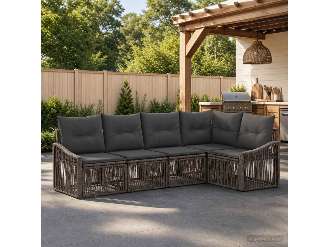 Vidaxl Conjunto De Sofá De Jardim 5 Unid. Cinzento Vime Pe