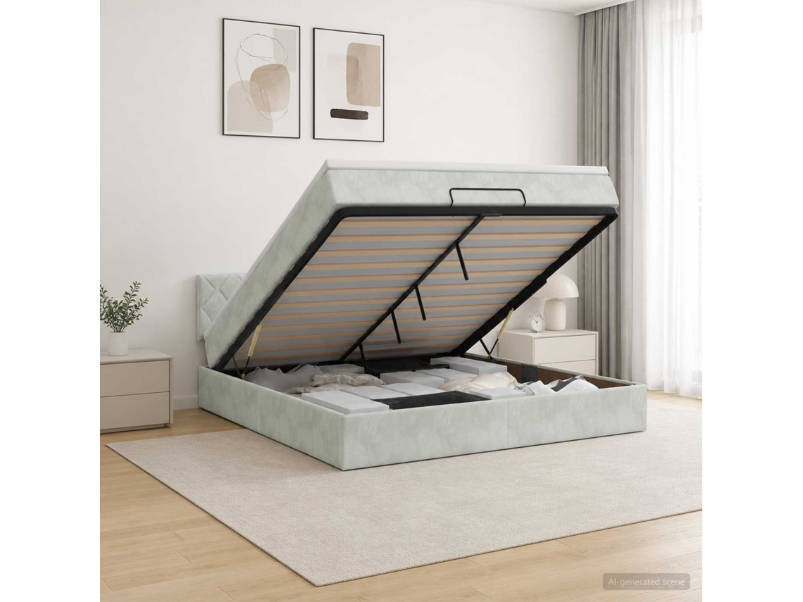 Vidaxl Cama Ottoman Com Colchão E Led Cinzento-claro 160 X 200 Cm