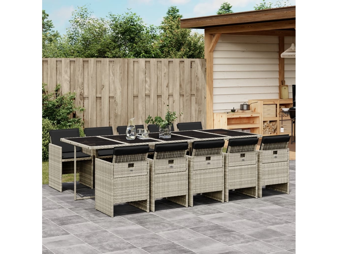 Conjunto 11 Peças Jantar P/ Jardim C/ Almofadões Vime Pe Cinza Dkd Home Decor