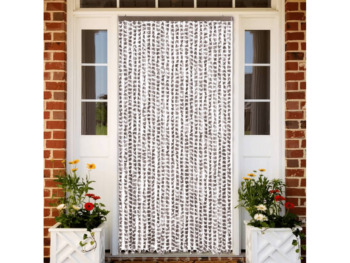Vidaxl Cortina Anti-insetos 100x230cm Chenille Cinza-acastanh./branco