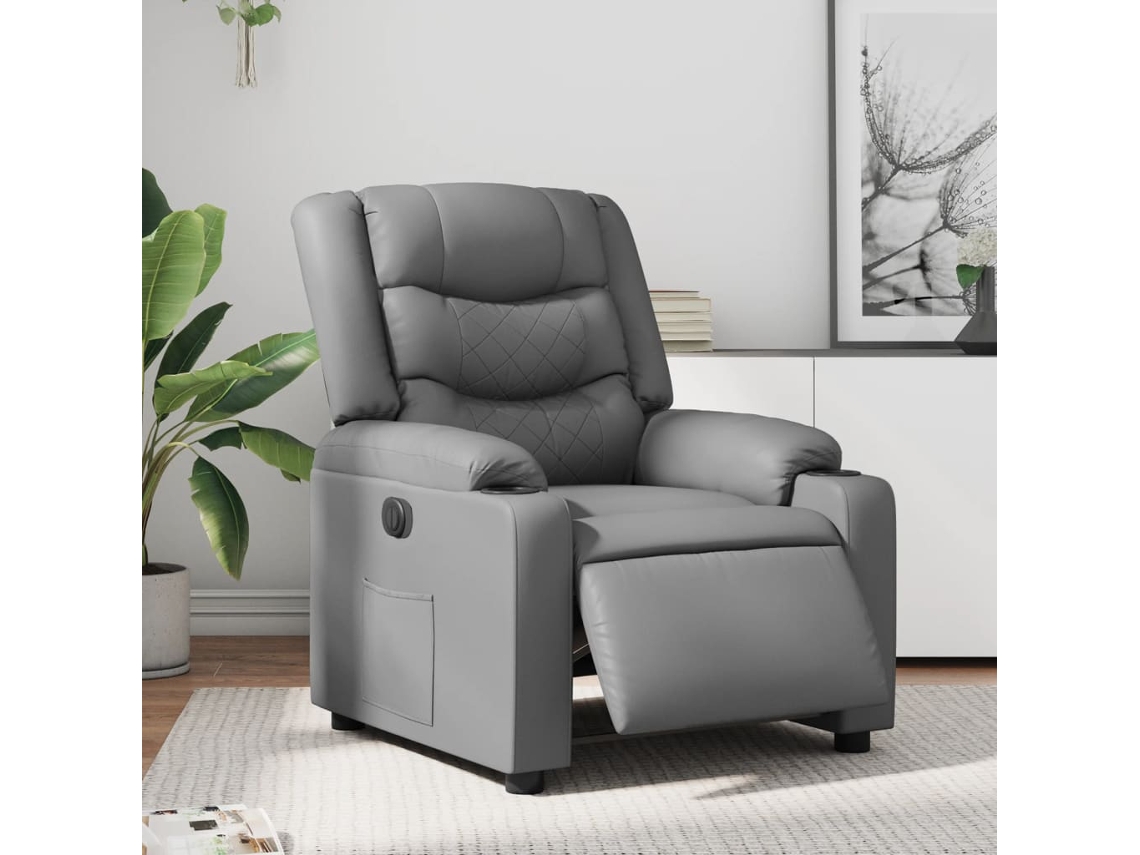 Vidaxl Poltrona Reclinável Elétrica Couro Artificial Cinzento