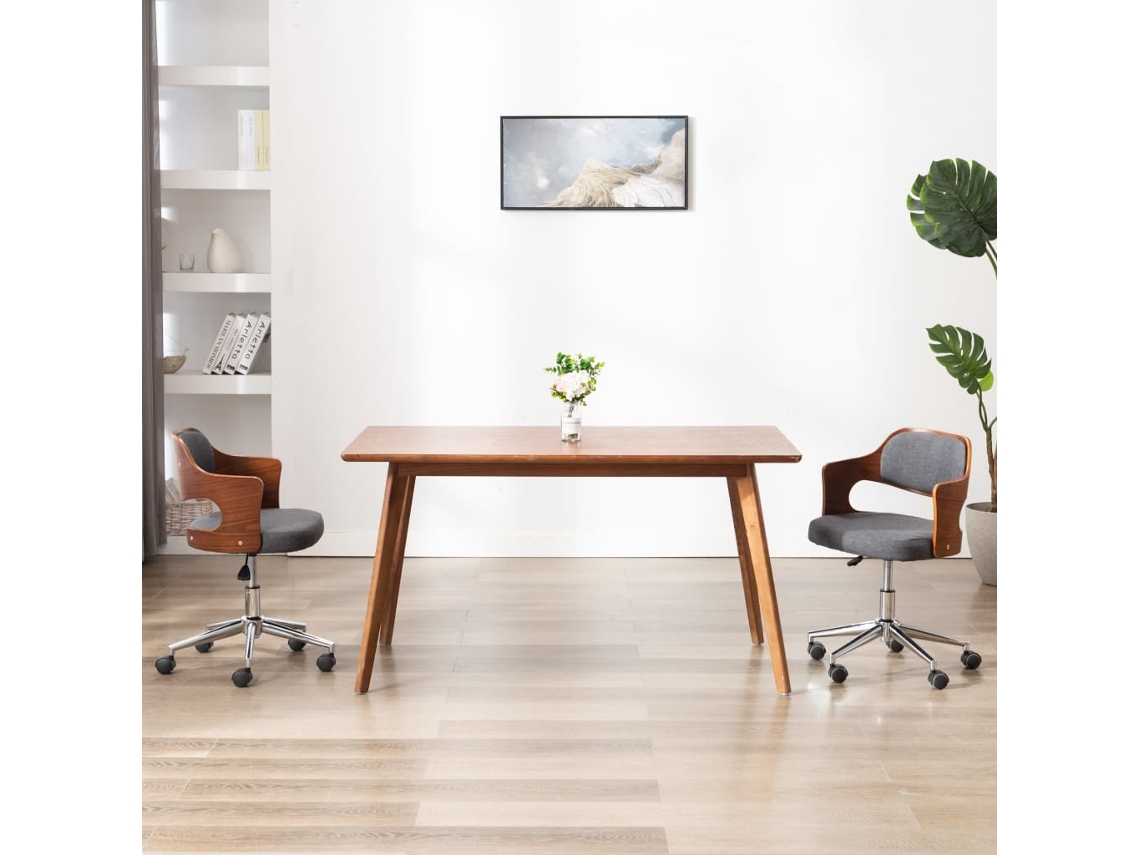 Vidaxl Cadeiras Jantar Giratórias 2pcs Madeira Curvada/tecido Cinzento