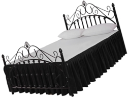 Saia De Cama Plissada Com Fecho De Zíper E Babado Elegante, Preta, Algodão E Poliéster.